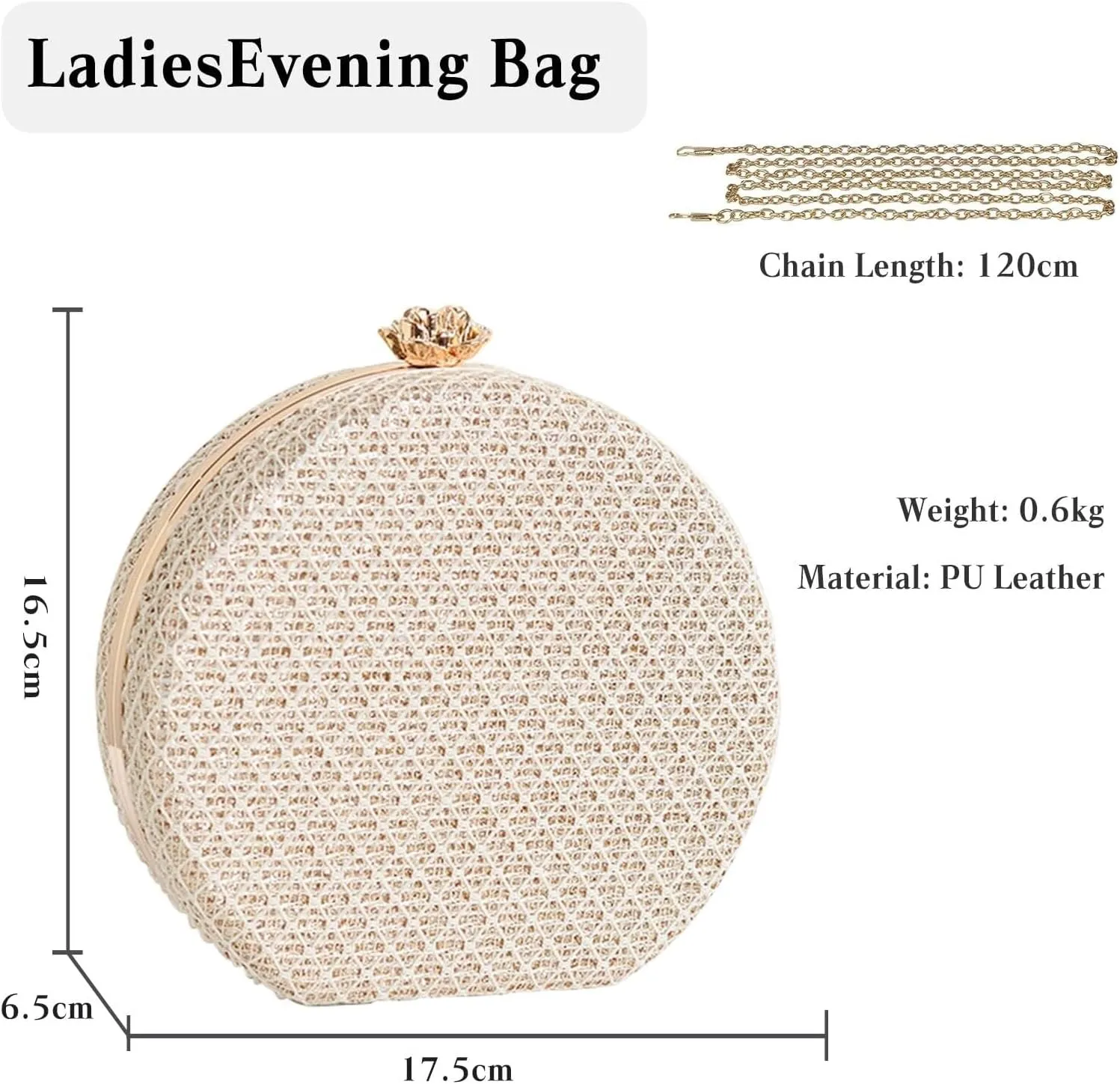 Bridal Wedding Purse PU Leather Formal Crossbody Women's Evening Handbags Luxury Round Clutch Purse Shoulder