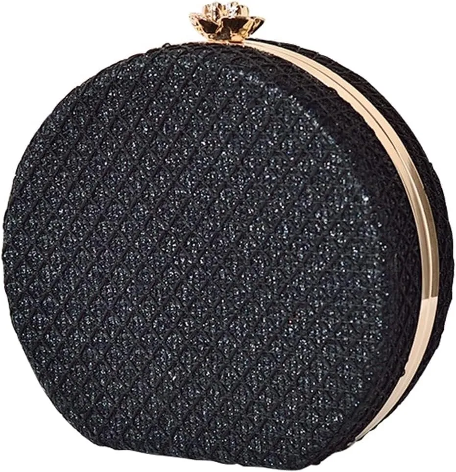 Bridal Wedding Purse PU Leather Formal Crossbody Women's Evening Handbags Luxury Round Clutch Purse Shoulder