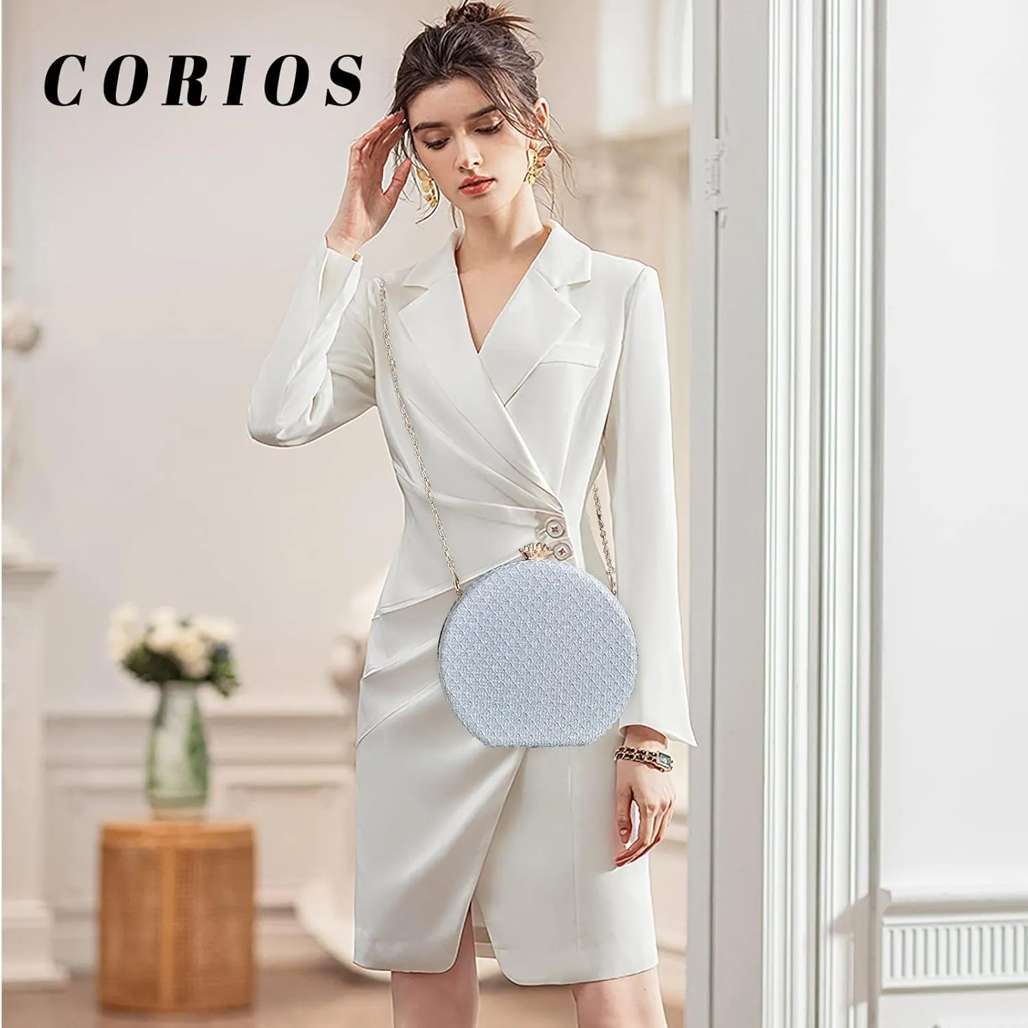 Bridal Wedding Purse PU Leather Formal Crossbody Women's Evening Handbags Luxury Round Clutch Purse Shoulder