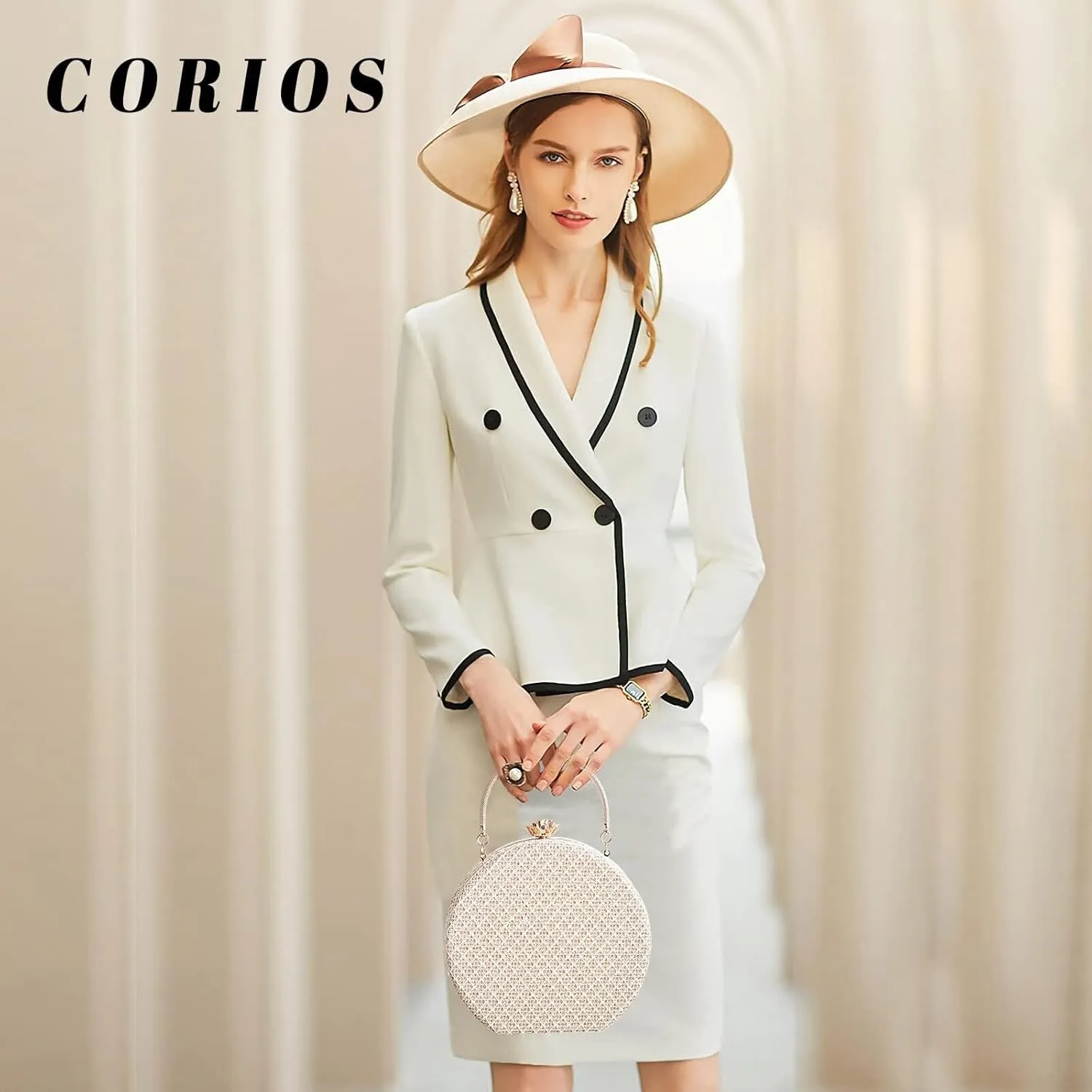 Bridal Wedding Purse PU Leather Formal Crossbody Women's Evening Handbags Luxury Round Clutch Purse Shoulder