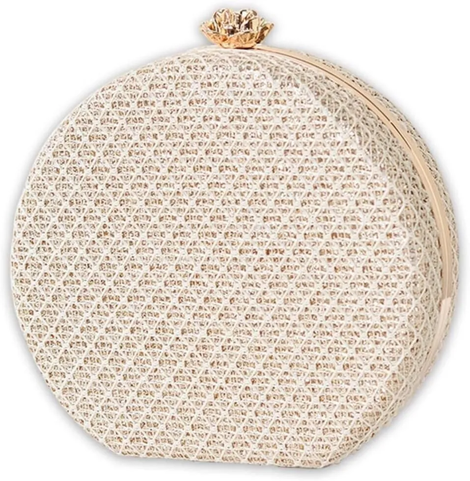 Bridal Wedding Purse PU Leather Formal Crossbody Women's Evening Handbags Luxury Round Clutch Purse Shoulder