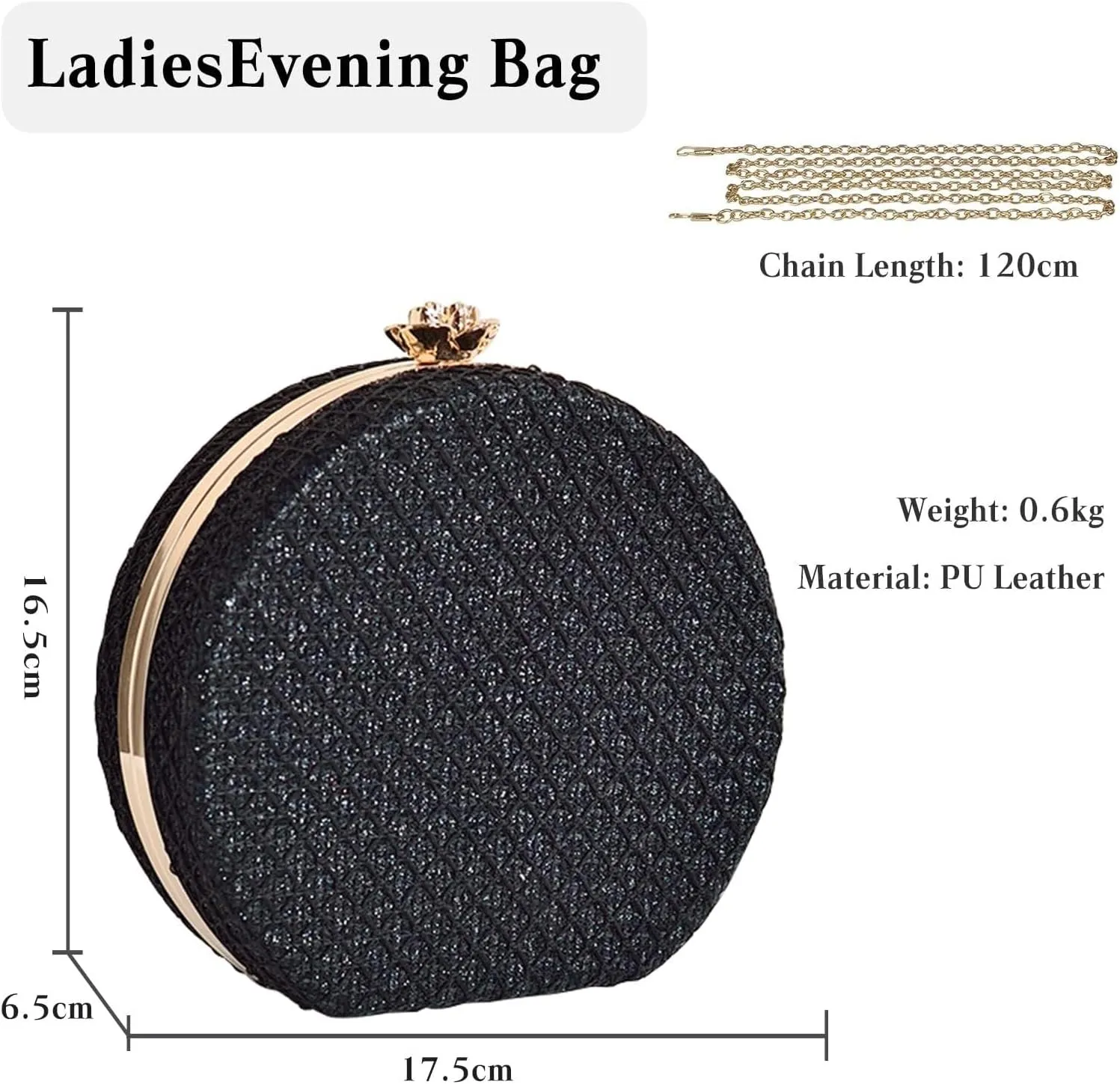 Bridal Wedding Purse PU Leather Formal Crossbody Women's Evening Handbags Luxury Round Clutch Purse Shoulder