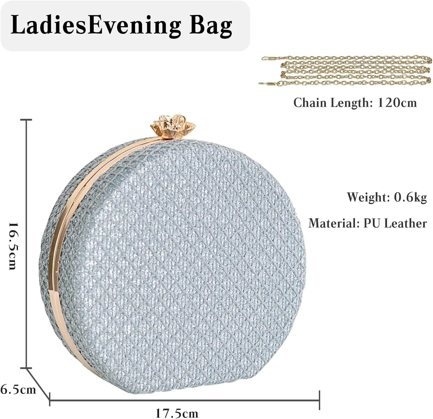 Bridal Wedding Purse PU Leather Formal Crossbody Women's Evening Handbags Luxury Round Clutch Purse Shoulder