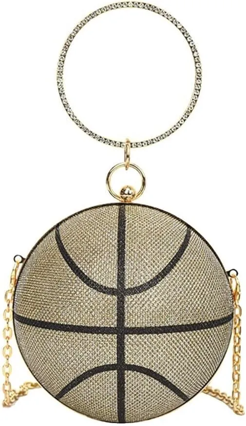 Bridal Wedding Purse Rhinestones Handbag Basketball Shaped Crossbody Women Evening Round Ball Clutch Shoulder