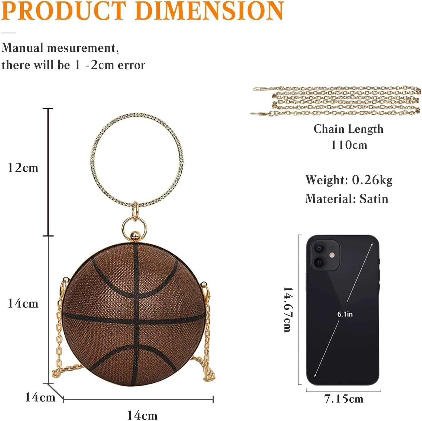 Bridal Wedding Purse Rhinestones Handbag Basketball Shaped Crossbody Women Evening Round Ball Clutch Shoulder