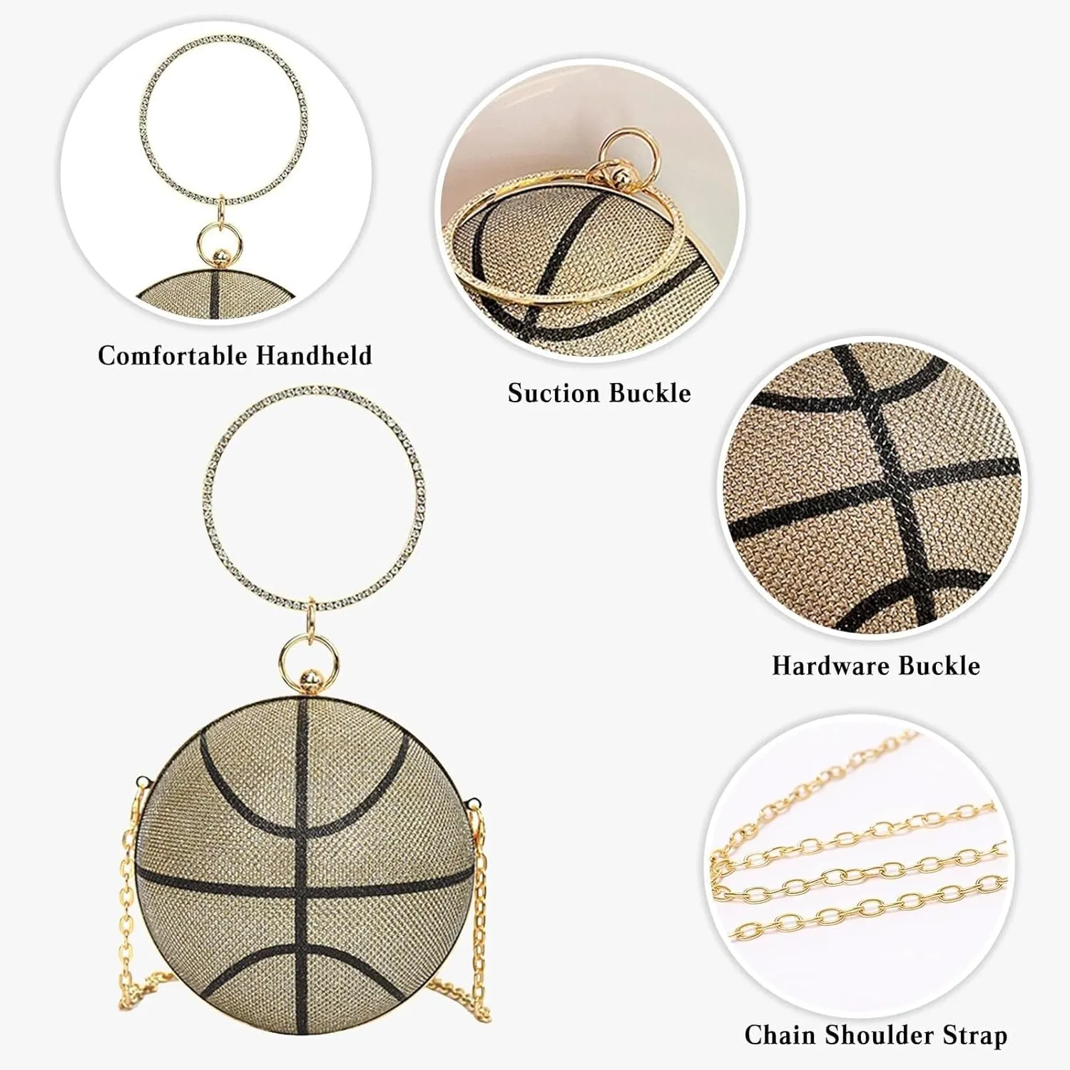 Bridal Wedding Purse Rhinestones Handbag Basketball Shaped Crossbody Women Evening Round Ball Clutch Shoulder