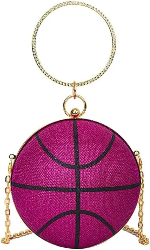 Bridal Wedding Purse Rhinestones Handbag Basketball Shaped Crossbody Women Evening Round Ball Clutch Shoulder