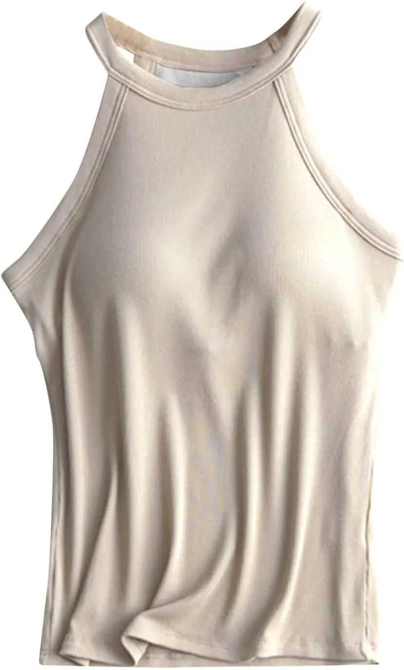 Built in Bra Tank Tops for Women 2025 Summer Casual Adjustable Spaghetti Strap Camisole Plus Size Cotton Workout Top