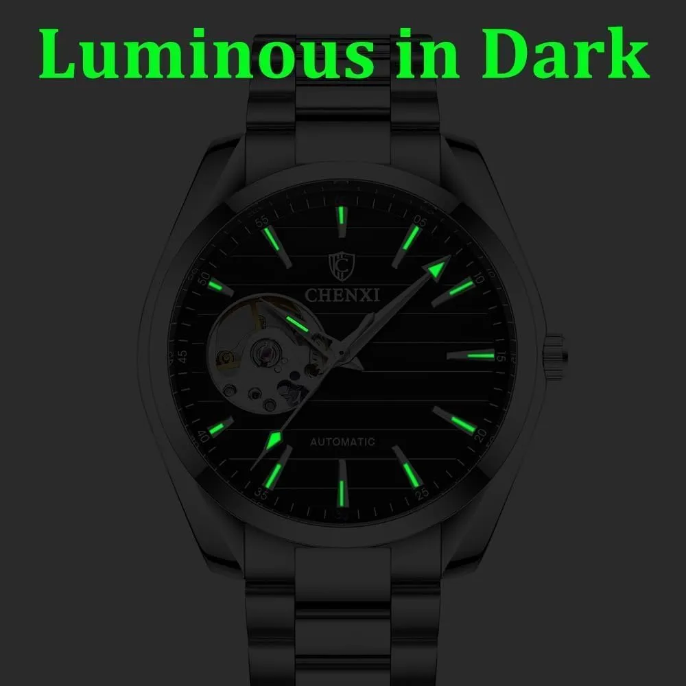 Business Men Watch Luminous Hollow Out Mechanical Watches Automatic Analog Wristwatch Waterproof