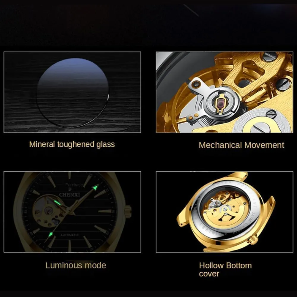 Business Men Watch Luminous Hollow Out Mechanical Watches Automatic Analog Wristwatch Waterproof