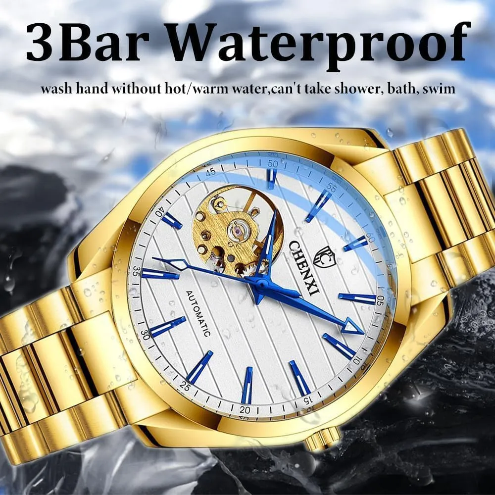 Business Men Watch Luminous Hollow Out Mechanical Watches Automatic Analog Wristwatch Waterproof