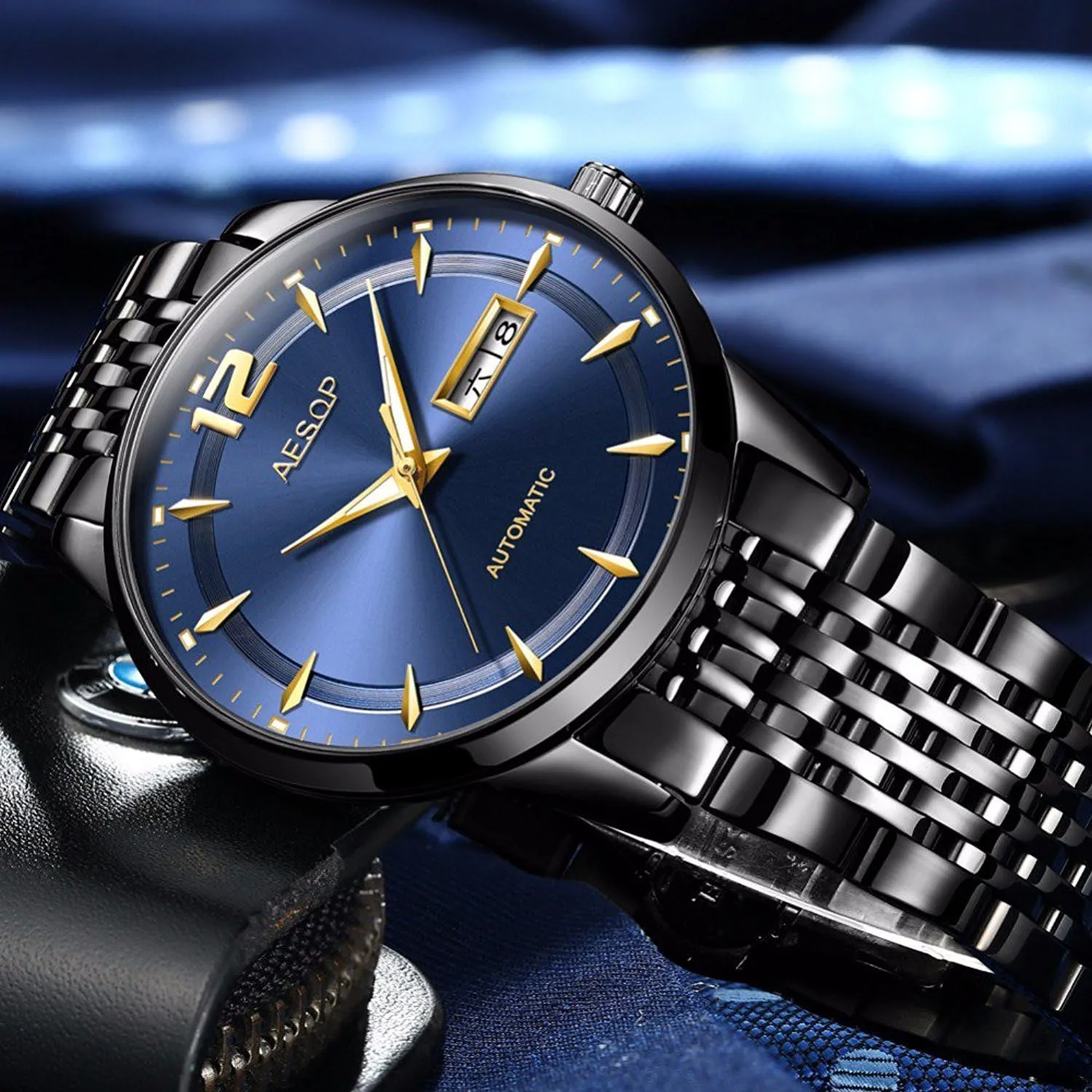 Carlien Top Brand Luxury Automatic Watch for Men Stainless Steel Simple Business Waterproof Watches