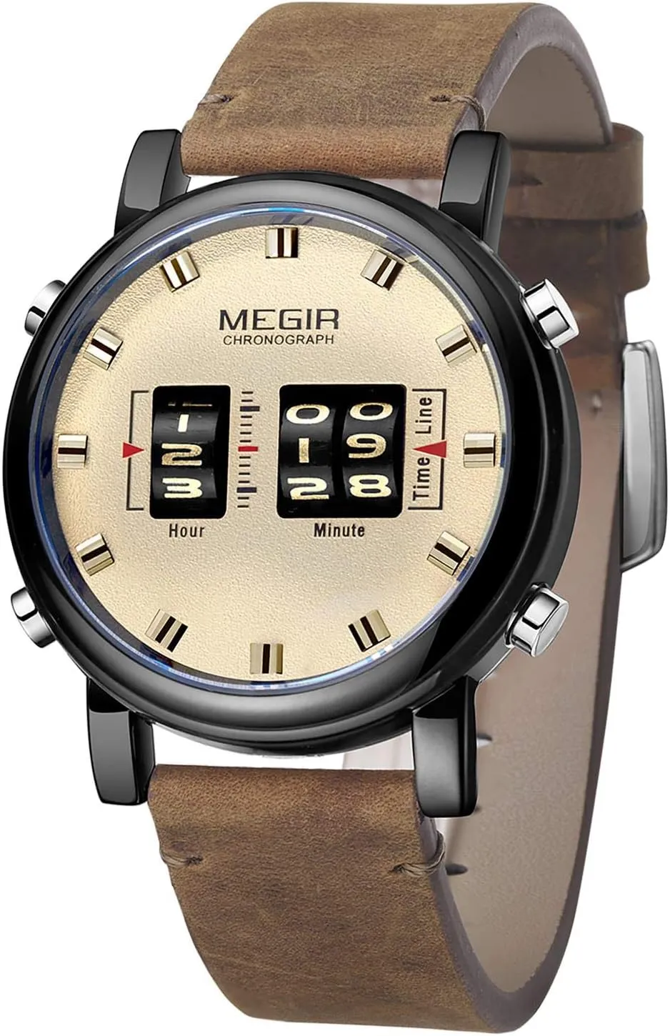 CARLIEN Unique Roller Watches for Men Military Genuine Classic Dress Leather Band Sport Waterproof Business Casual Wristwatch