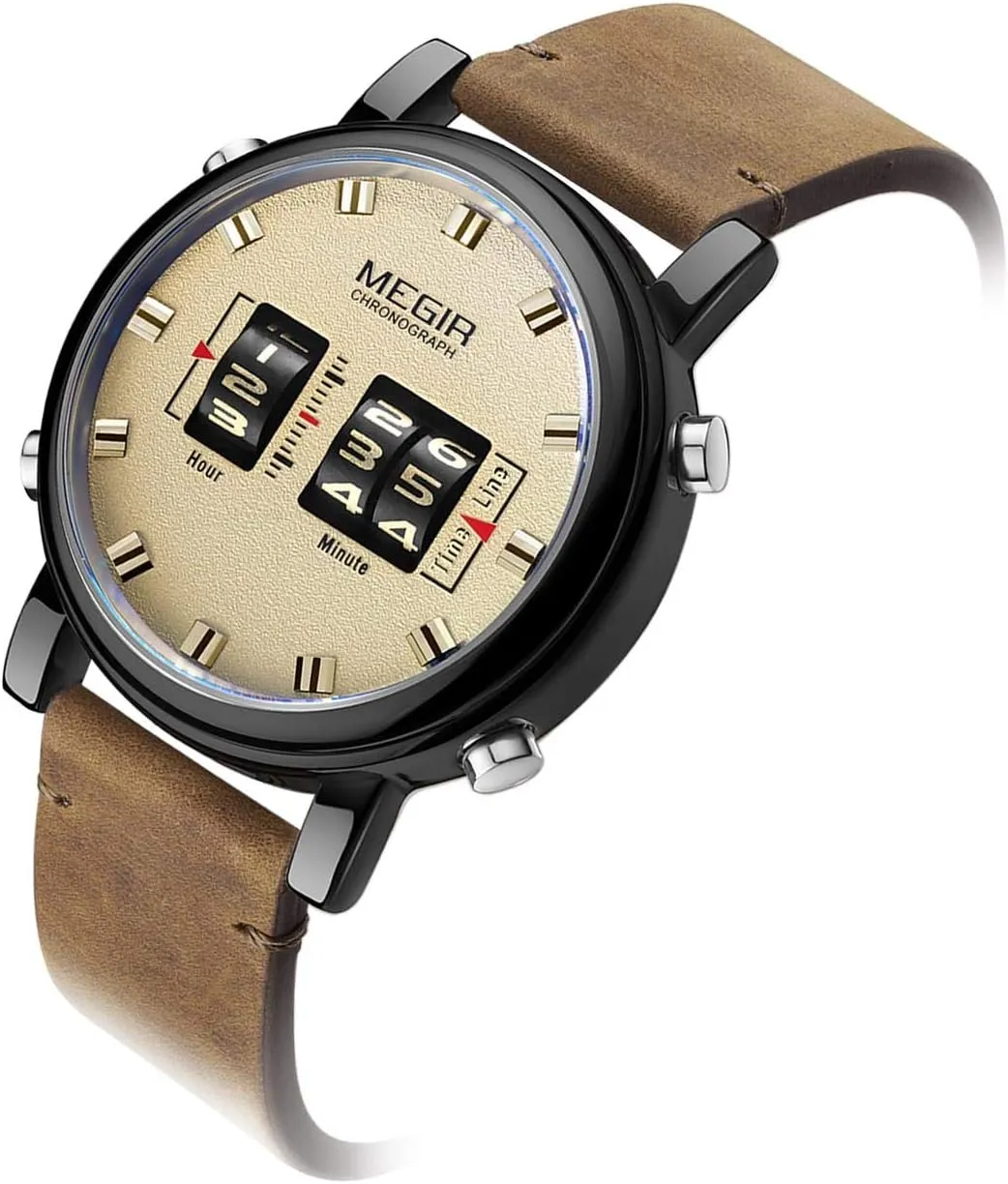 CARLIEN Unique Roller Watches for Men Military Genuine Classic Dress Leather Band Sport Waterproof Business Casual Wristwatch