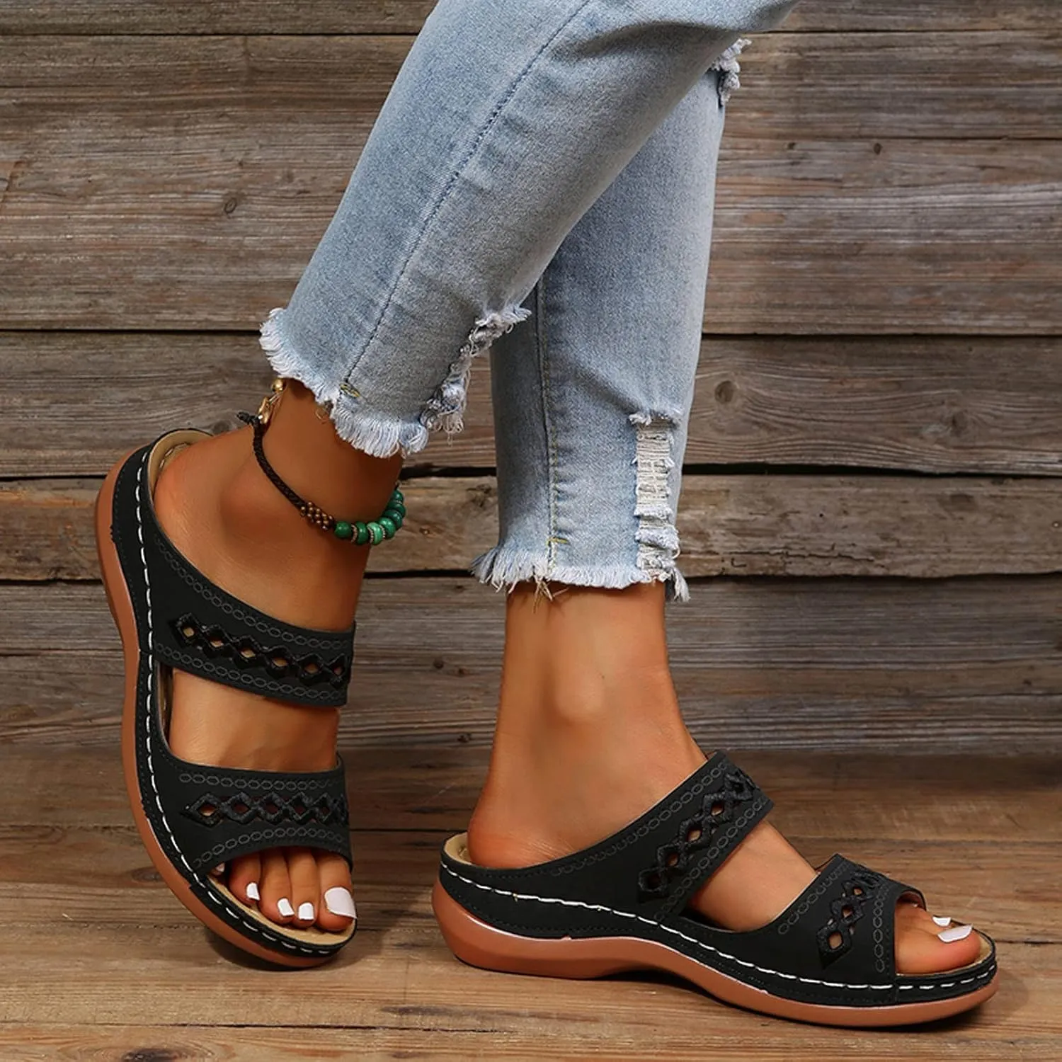 Cathalem Summer Sandals for Women 2024 Orthopedic Sandals with Arch Support Comfortable Slip on Thong Sandals Casual