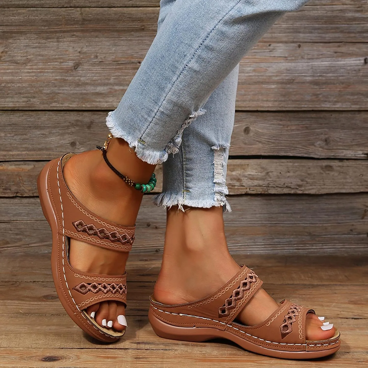 Cathalem Summer Sandals for Women 2024 Orthopedic Sandals with Arch Support Comfortable Slip on Thong Sandals Casual