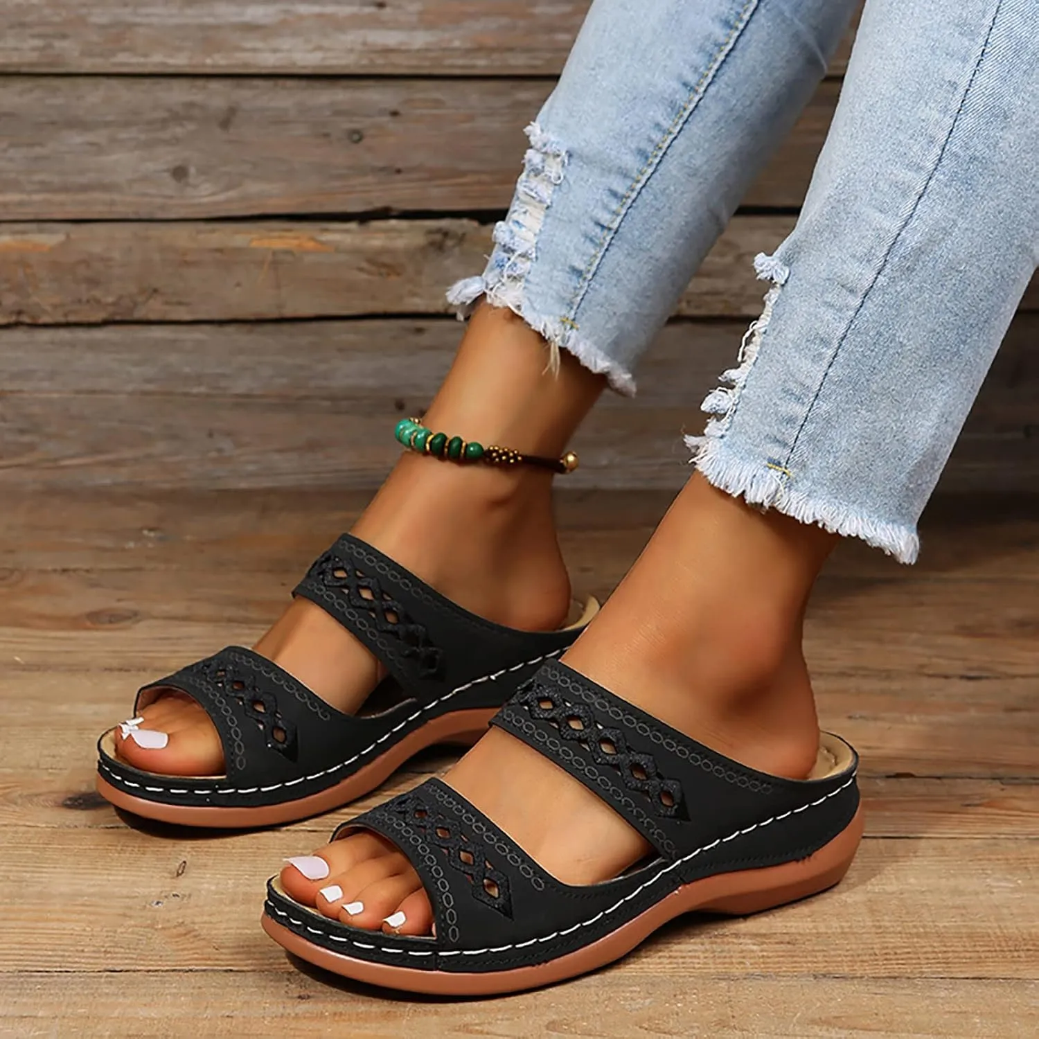 Cathalem Summer Sandals for Women 2024 Orthopedic Sandals with Arch Support Comfortable Slip on Thong Sandals Casual