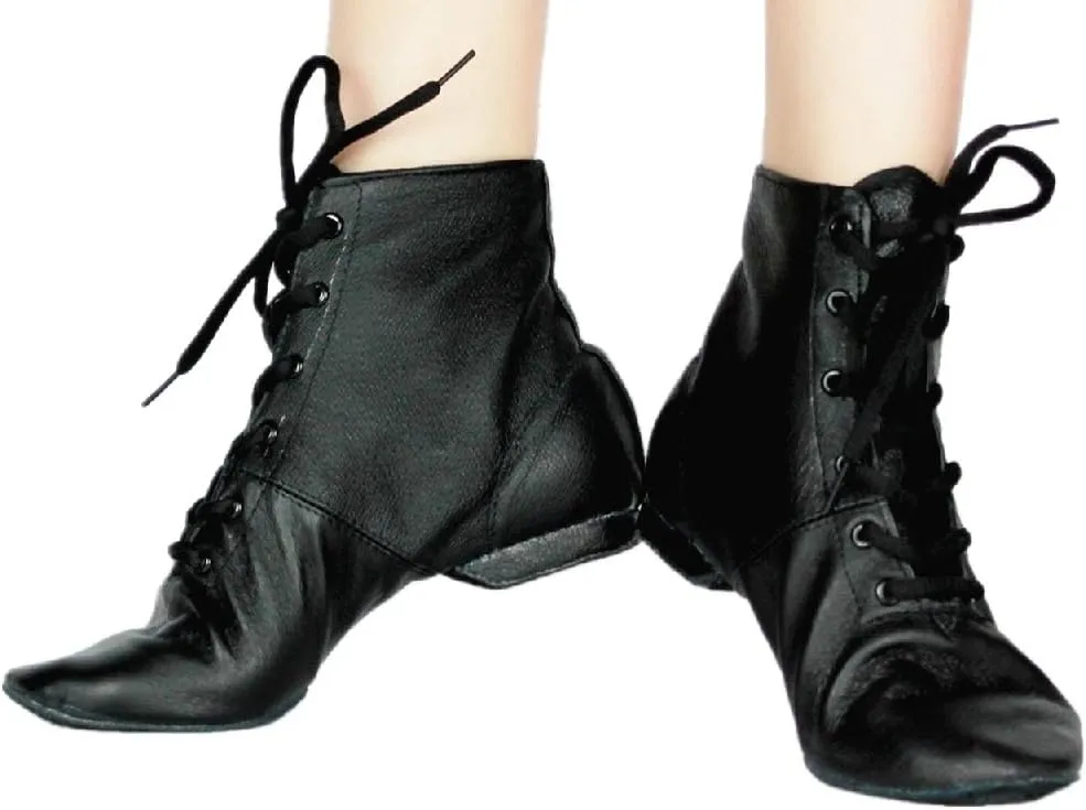 Cheapdancing Mens & Women's Practice Dancing Shoes Soft Leather Flat Jazz Boots (Black, Adult, Men, 12, Numeric, US Footwear Size System, Medium)