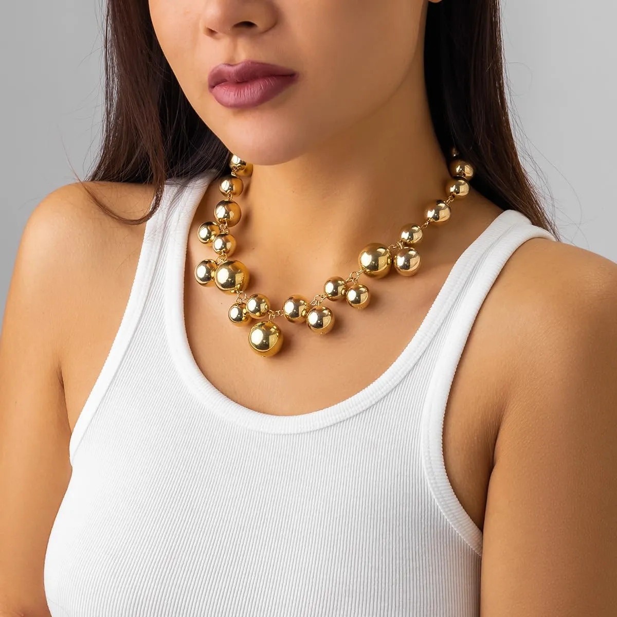 Chunky Gold Bead Necklaces for Women Thick Bold Necklace Gold/Silver/Pearl Statement Choker Necklaces Punk Big Ball Necklace Jewelry