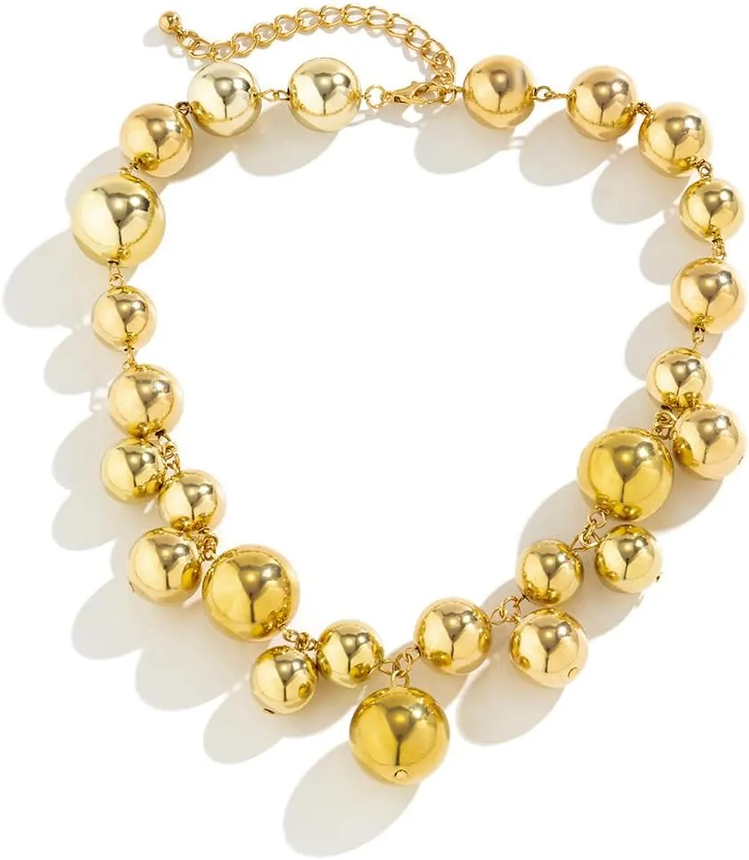 Chunky Gold Bead Necklaces for Women Thick Bold Necklace Gold/Silver/Pearl Statement Choker Necklaces Punk Big Ball Necklace Jewelry