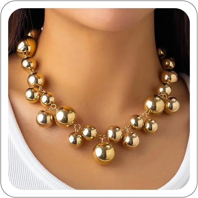 Chunky Gold Bead Necklaces for Women Thick Bold Necklace Gold/Silver/Pearl Statement Choker Necklaces Punk Big Ball Necklace Jewelry