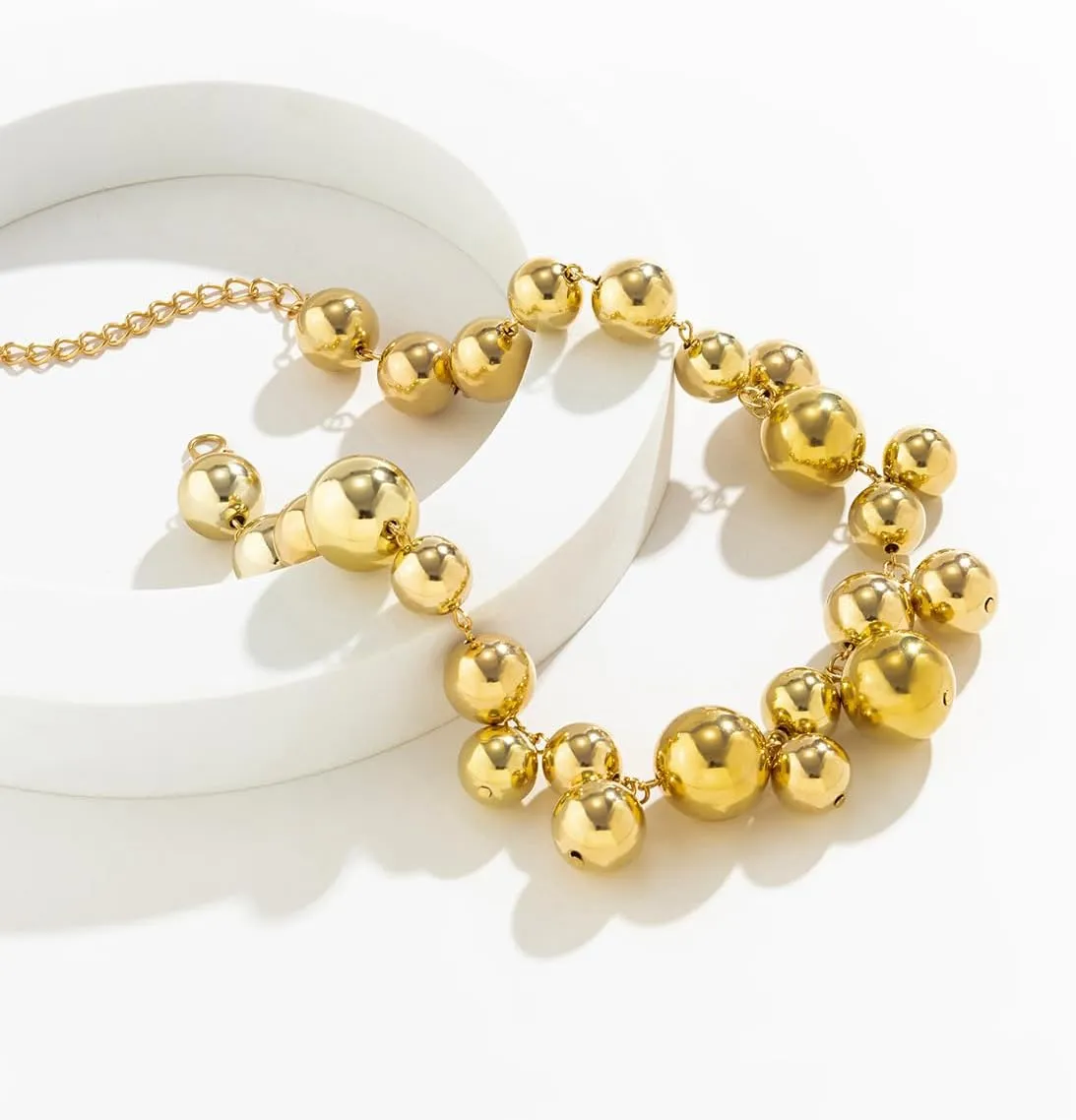 Chunky Gold Bead Necklaces for Women Thick Bold Necklace Gold/Silver/Pearl Statement Choker Necklaces Punk Big Ball Necklace Jewelry