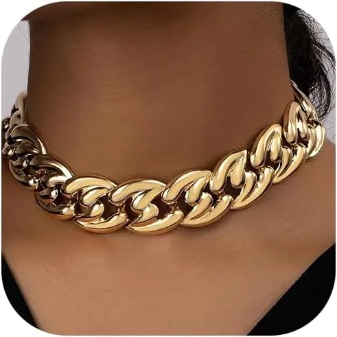 Chunky Gold Necklace Chunky Necklaces for Women Gold Statement Necklace Trendy Thick Chain Necklace Cuban Link Chain Necklace Punk Chain Choker Necklace Trendy Jewelry
