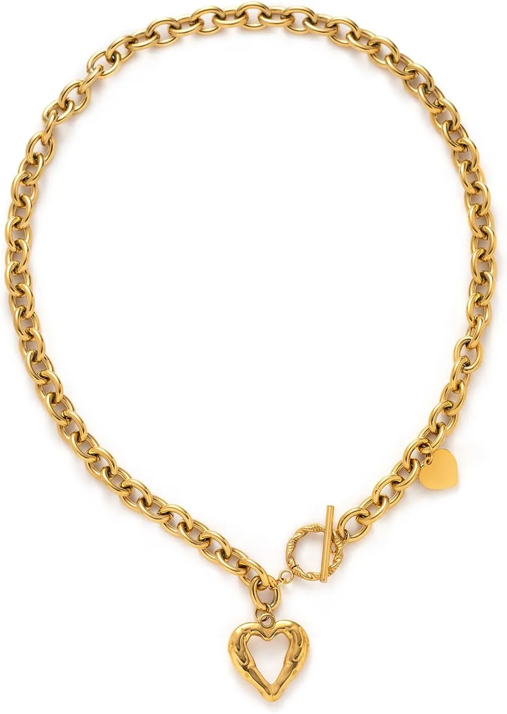 Chunky Gold Necklace For Women 18k Gold Plated Toggle Thick Choker Necklaces Big Heart Collars Pendant Statement Chain Chunky Link Necklace