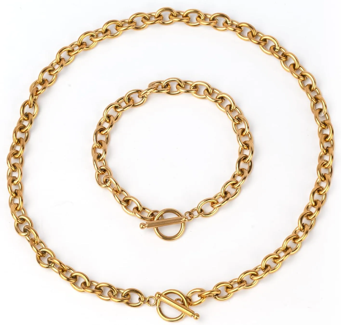 Chunky uban Link Curb Chain Necklace and Bracelet for for Women Men, Thick Trendy Statement Punk Hip Hop Cuban Chain Jewelry Gifts Unisex Size