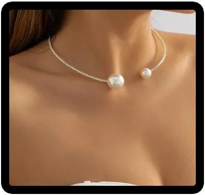 Clataly Imitation Pearl Open Necklace Simple Single Layer Bracelets Silver Crystal Delicate Open Choker Necklace Jewelry for Women