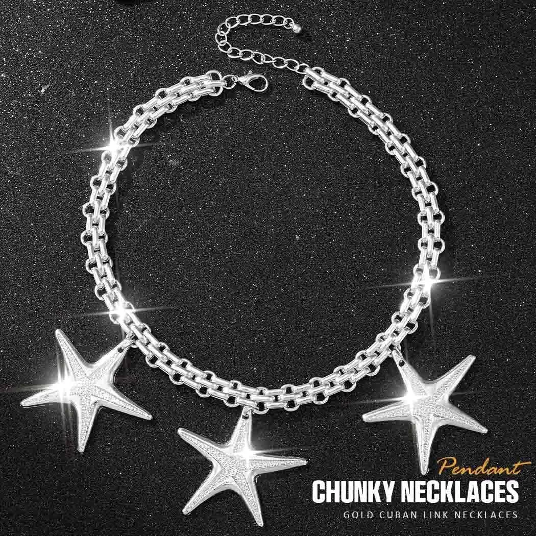 CLOACE Star Necklace Pendant Chunky Necklaces Cuban Chain Jewelry for Women