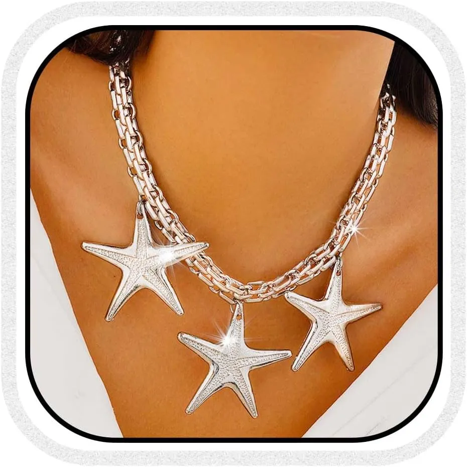 CLOACE Star Necklace Pendant Chunky Necklaces Cuban Chain Jewelry for Women