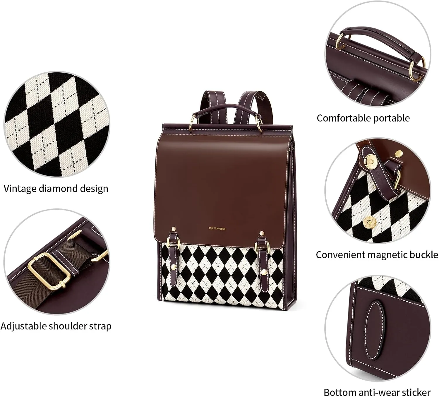Cnoles Leather Backpack Purse For Women Fashion Ladies Vintage Bag Casual College Travel Backpacks Large bags Black