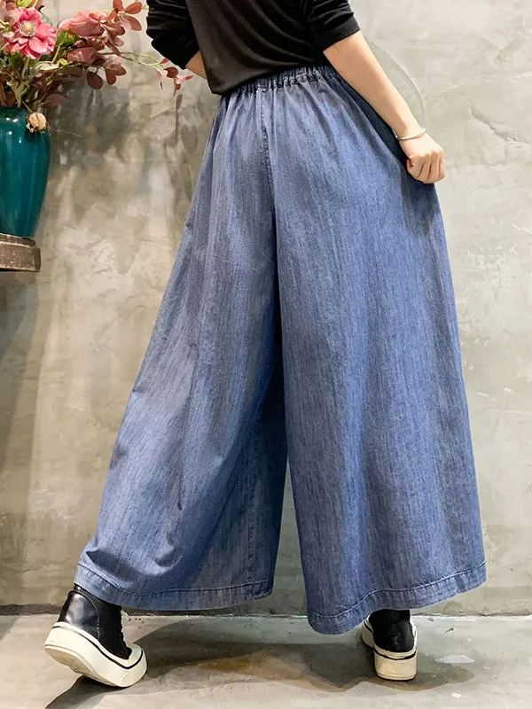 Color-Block Bandage Embroidered Wide Leg Denim Pants LY3924