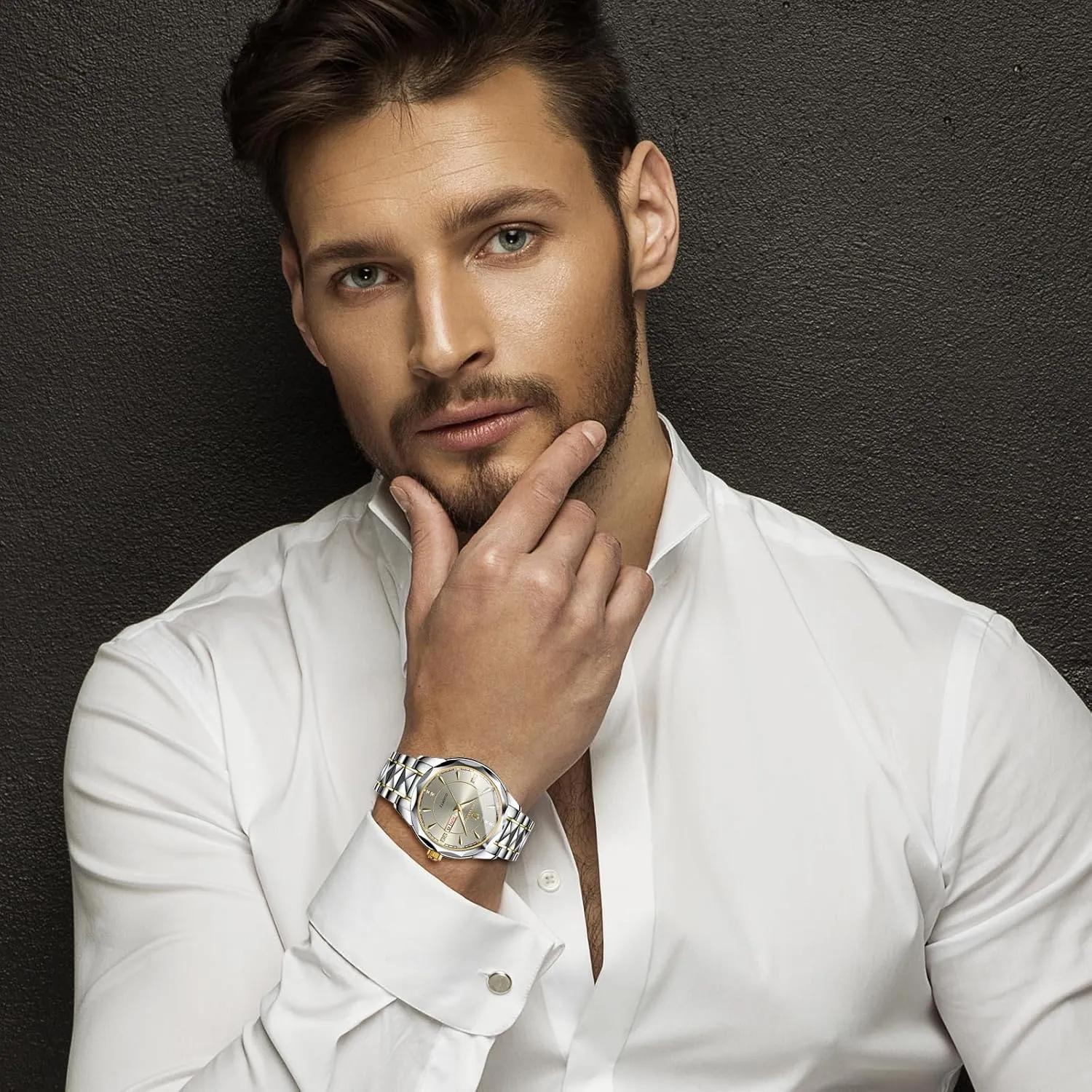 Couple Watches Gift Set: His and Her Rhombus Quartz Analog Stainless Steel Luminous Hands Date 3 ATM Waterproof Business Casual Men Women Watch Sets