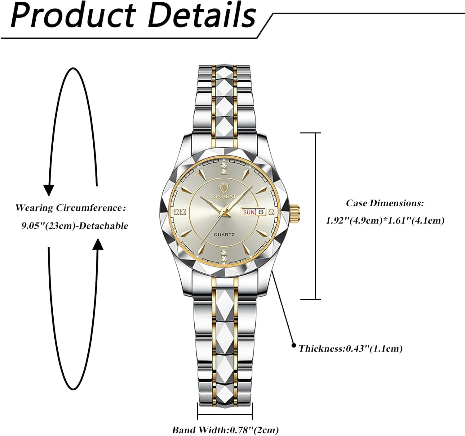 Couple Watches Gift Set: His and Her Rhombus Quartz Analog Stainless Steel Luminous Hands Date 3 ATM Waterproof Business Casual Men Women Watch Sets