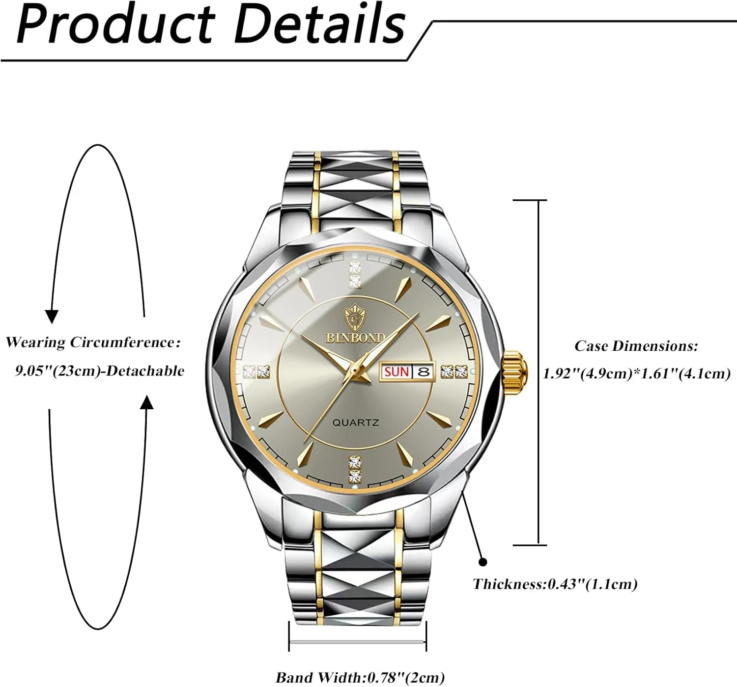 Couple Watches Gift Set: His and Her Rhombus Quartz Analog Stainless Steel Luminous Hands Date 3 ATM Waterproof Business Casual Men Women Watch Sets