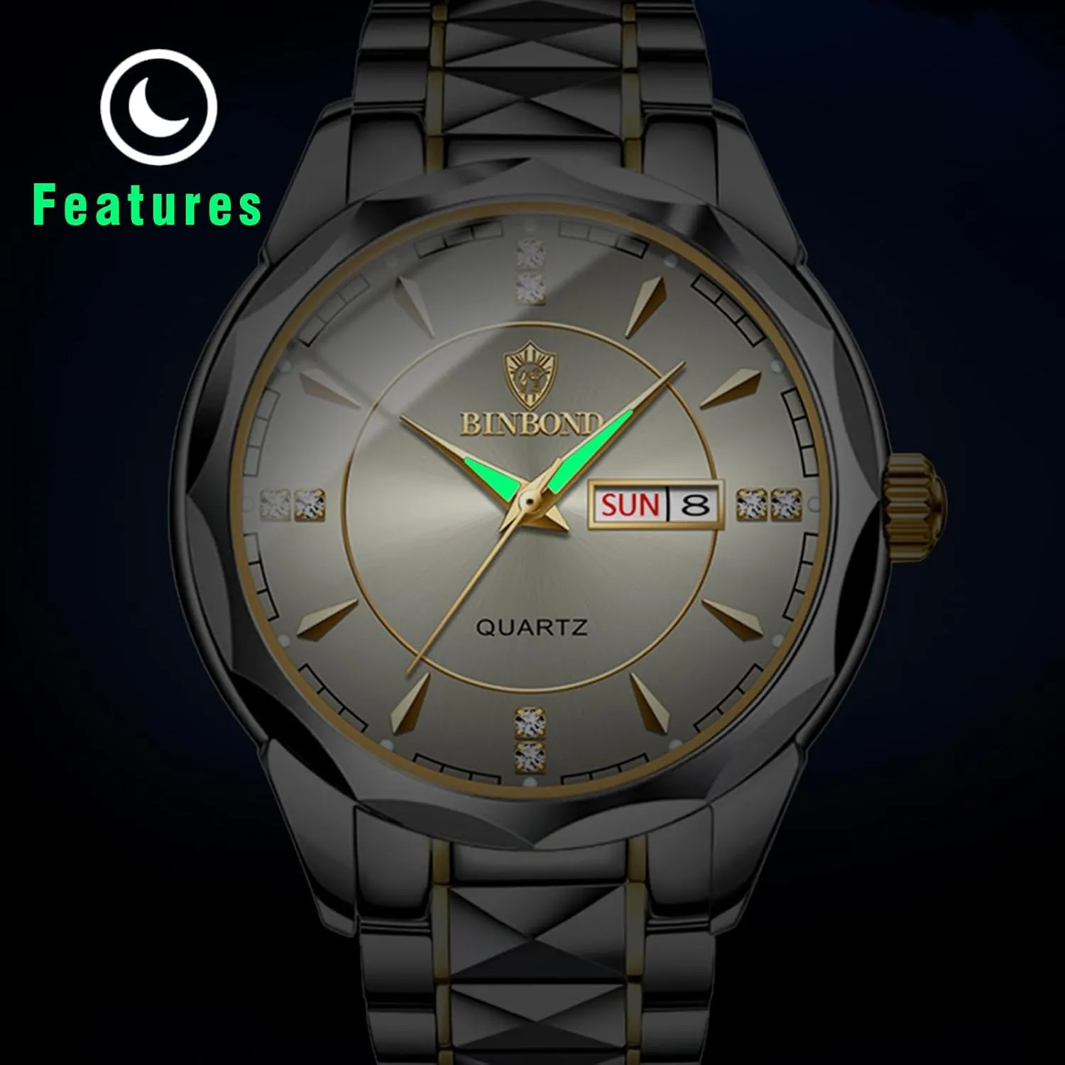 Couple Watches Gift Set: His and Her Rhombus Quartz Analog Stainless Steel Luminous Hands Date 3 ATM Waterproof Business Casual Men Women Watch Sets