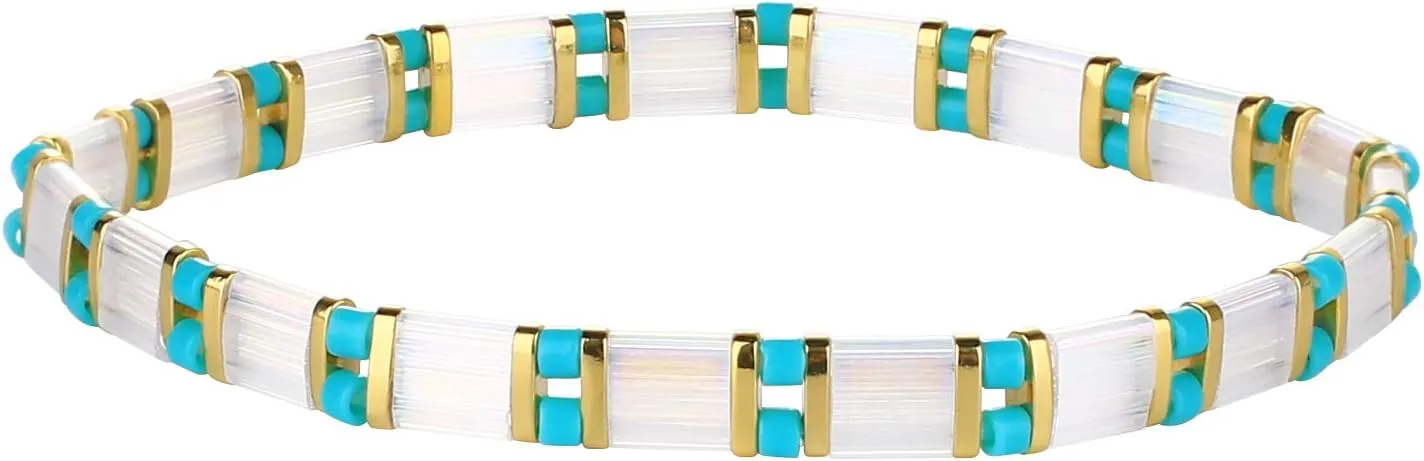 CQUAN CHI Delicate Tila Beaded Bracelet for Women Stretch Bracelets Handmade Boho Friendship Bracelets