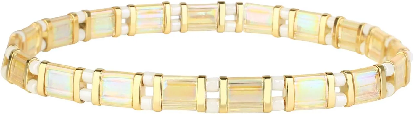 CQUAN CHI Delicate Tila Bracelet Stretch Beaded Bracelets Handmade Friendship Beads Bracelets for Women Jewelry