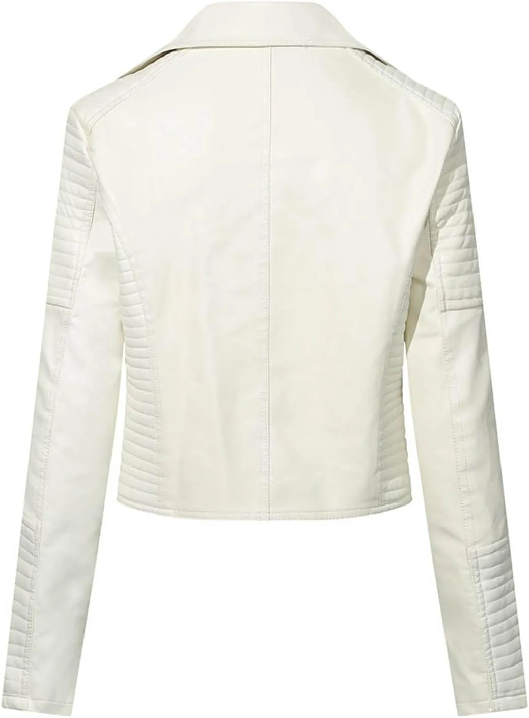 Cropped Faux Leather Jacket for Women Long Sleeve Notched Lapel Asymmetric Zip Up Moto Biker Short Coat with Pockets