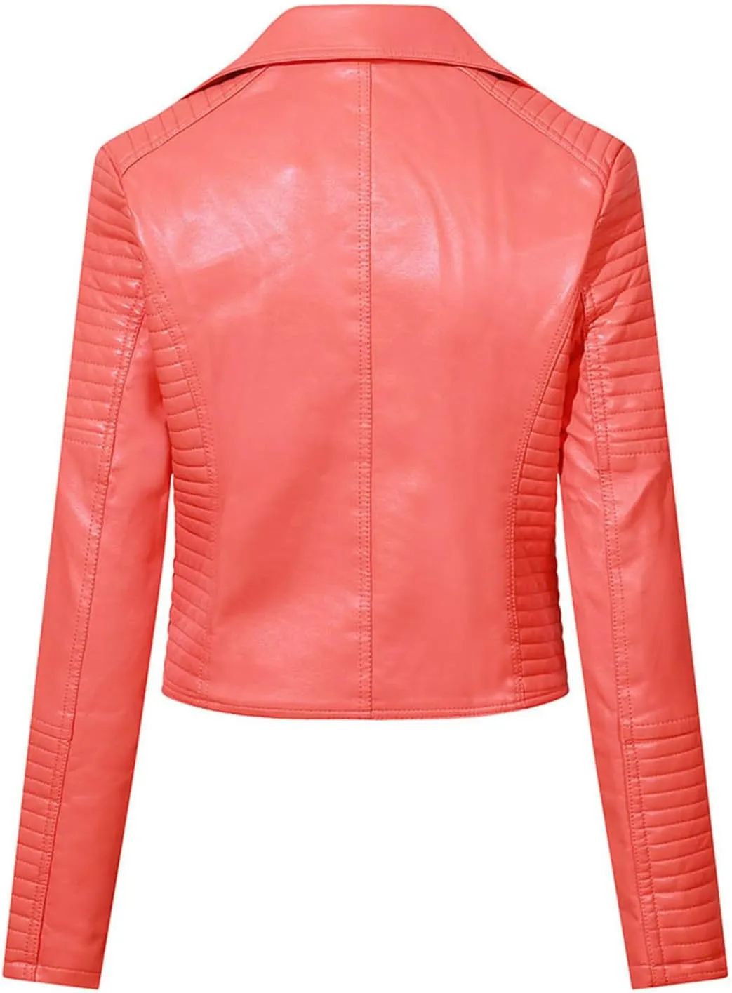 Cropped Faux Leather Jacket for Women Long Sleeve Notched Lapel Asymmetric Zip Up Moto Biker Short Coat with Pockets