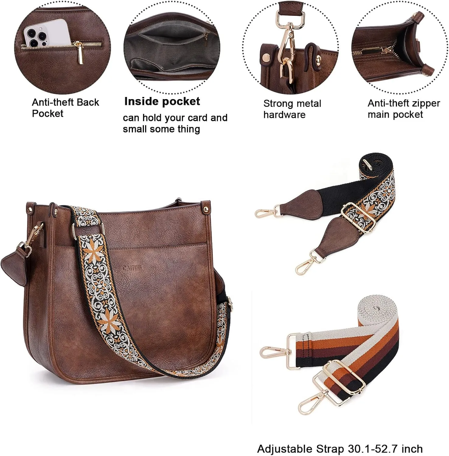 Crossbody Bag Women Vegan Leather Hobo Handbag Trendy Crossbody Shoulder Bag Purses For Women with 2 Adjustable Strap