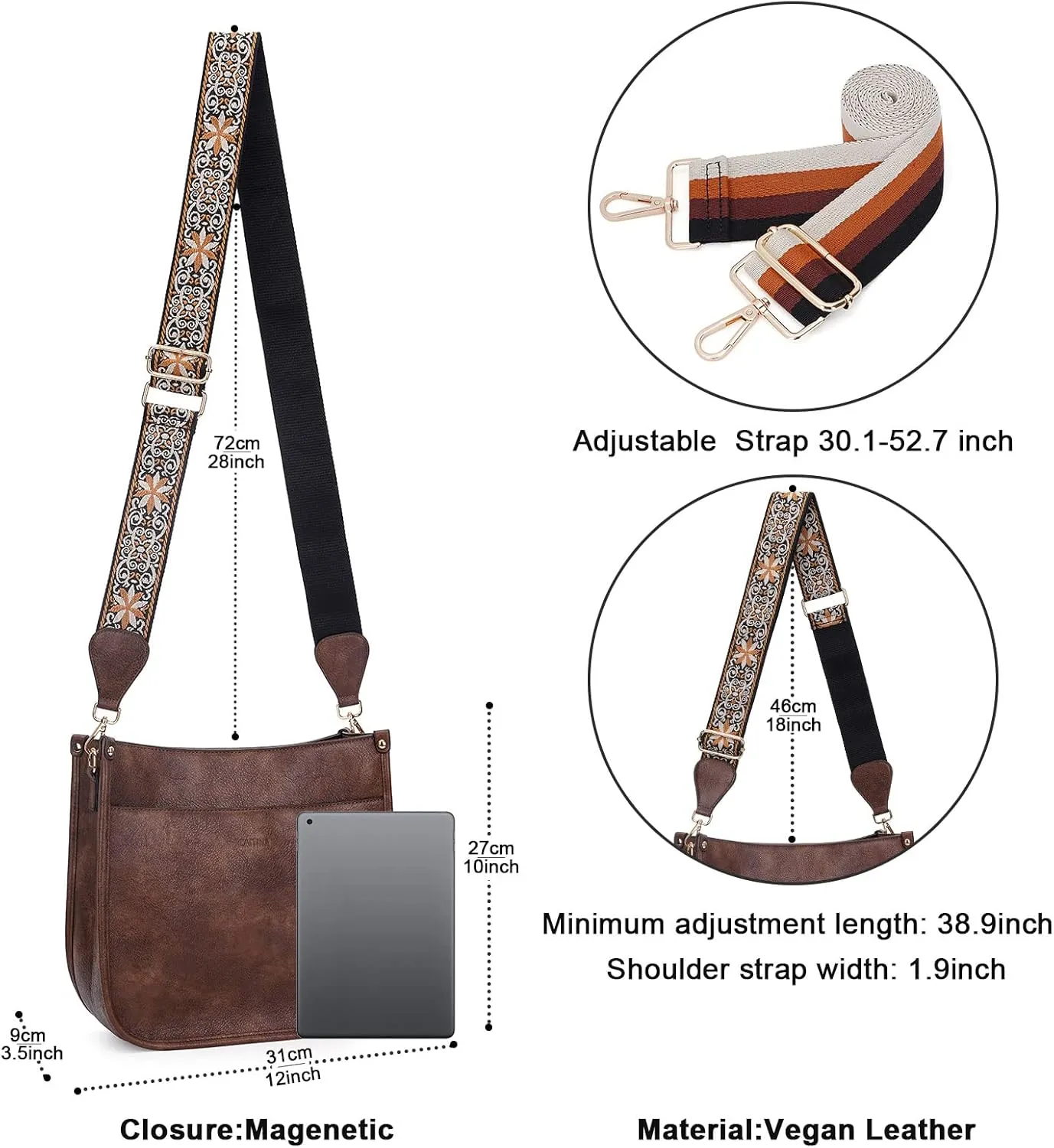 Crossbody Bag Women Vegan Leather Hobo Handbag Trendy Crossbody Shoulder Bag Purses For Women with 2 Adjustable Strap