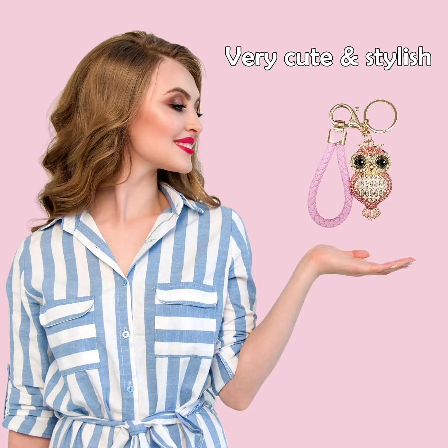 Crystal Keychain for Women with Cute Owl Bling Rhinestone Pendant Keychain,Blue Car Key Chain Accessories Wristlet for Gifts
