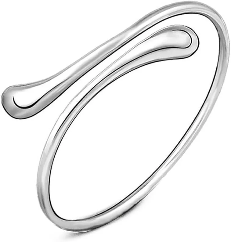 Dainty Gold/Silver Cuff Bracelets for Women Delicate Thin Wire Open Bangle Bracelets Stackable Minimalist Wrist Cuff Bracelets Flexible Adjustable Size Teardrop Bracelet for Her(Silver)
