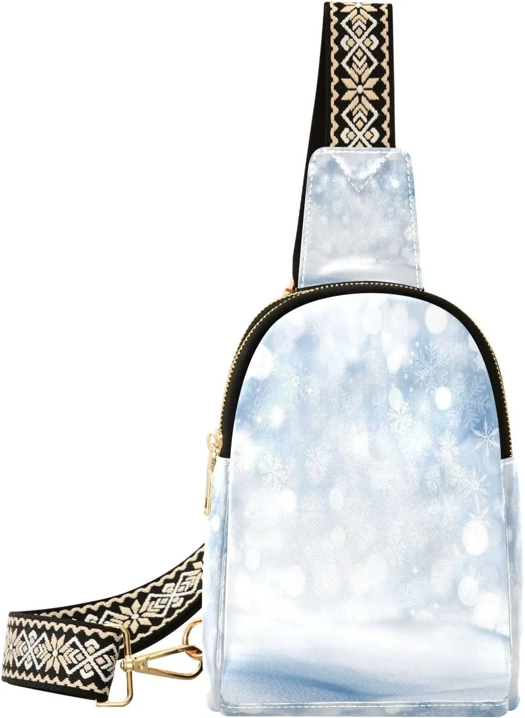 Decorative Christmas Fanny Pack Crossbody PC Leather Small Sling Bag for Women with Snowflakes Fashion Waist Packs Chest Bag for Travel Sports Running Hiking