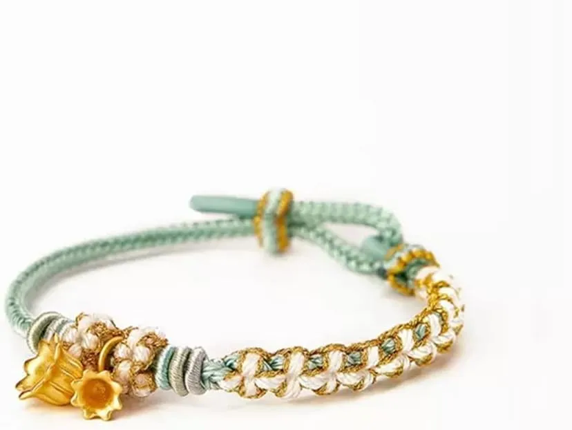 Delicate Cute Hand-Woven Bracelet, Chinese Style Flower Braided Rope Bracelet, Charming Jewelry Gift