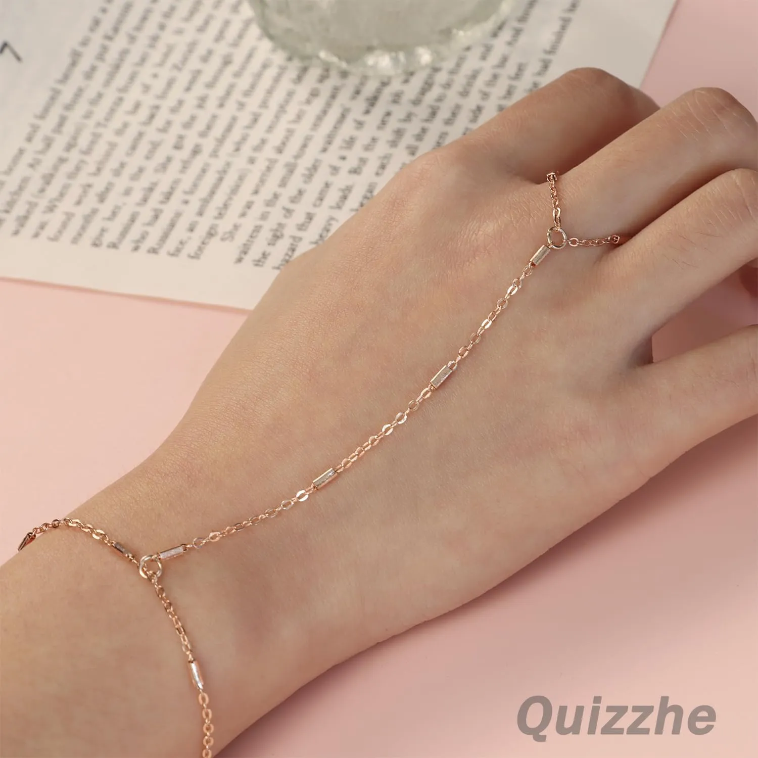 Delicate Finger Ring Bracelet Boho Slave Bracelet Simple Ring Adjustable Hand Chain Bracelet Summer Beach Bracelet for Womens