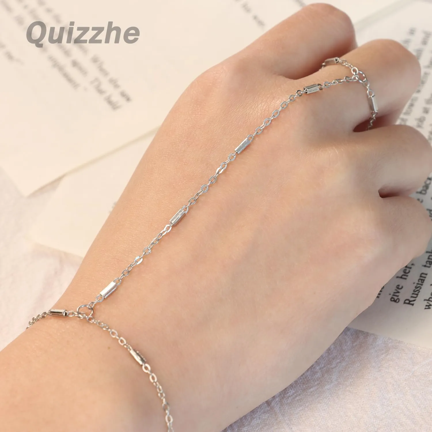 Delicate Finger Ring Bracelet Boho Slave Bracelet Simple Ring Adjustable Hand Chain Bracelet Summer Beach Bracelet for Womens